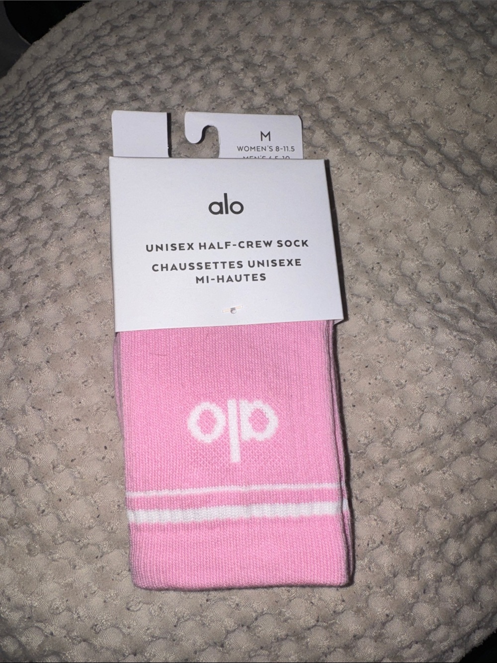 ALO Yoga Pink Unisex Half-Crew Athletic Socks with White Logo